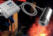 Optris CTlaser 1M-2M pyrometer temperature sensor suitable for molten metal applications at high temperatures.