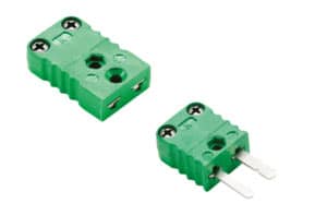 A pair of two-pin thermocouple connectors with polarised pins - can be used with Platinum Resistance Thermometers.