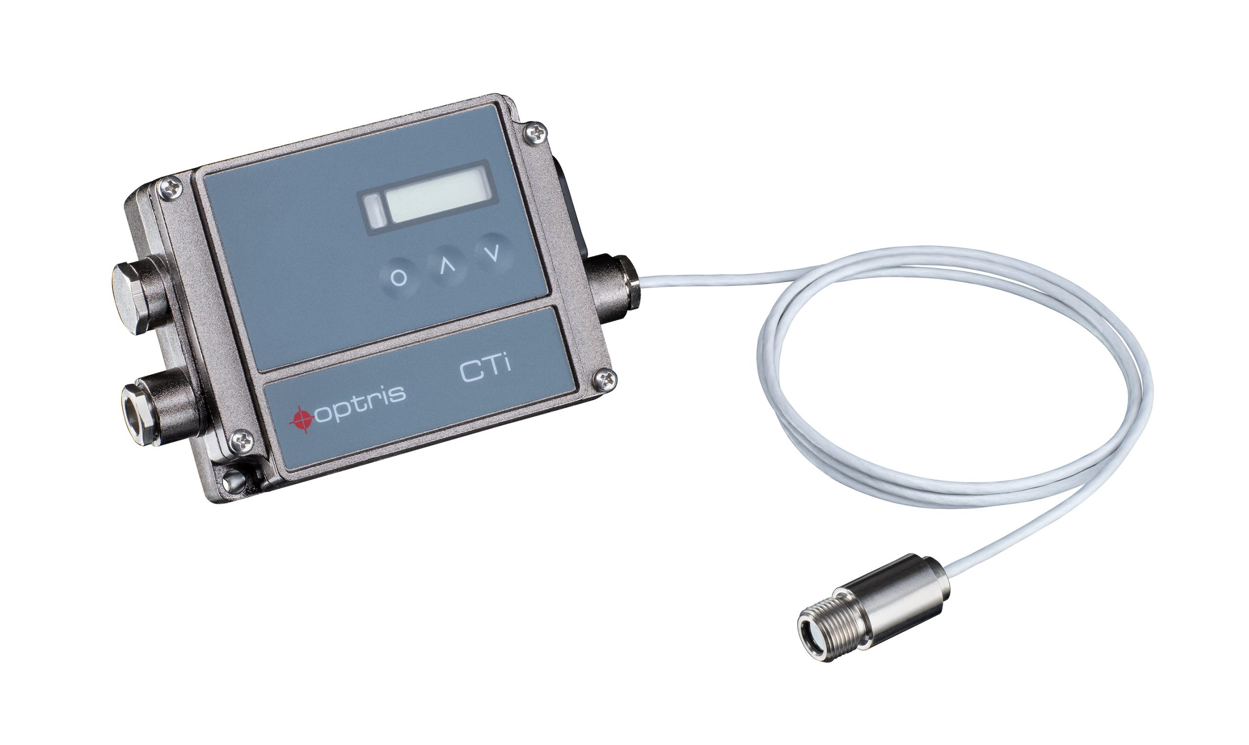 Optris CTi view of complete product including sensing head and electronics box